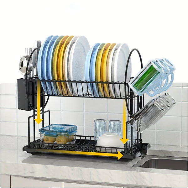 Dish Drying Rack 2 Layer Black Dish Drying Rack For Kitchen Counter