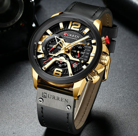 CURREN Casual Sport Watches Chronograph Wristwatch for Men - Gold Black_0