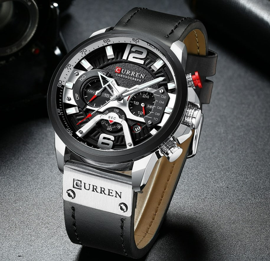 CURREN Casual Sport Watches Chronograph Wristwatch for Men - Silver Black_0