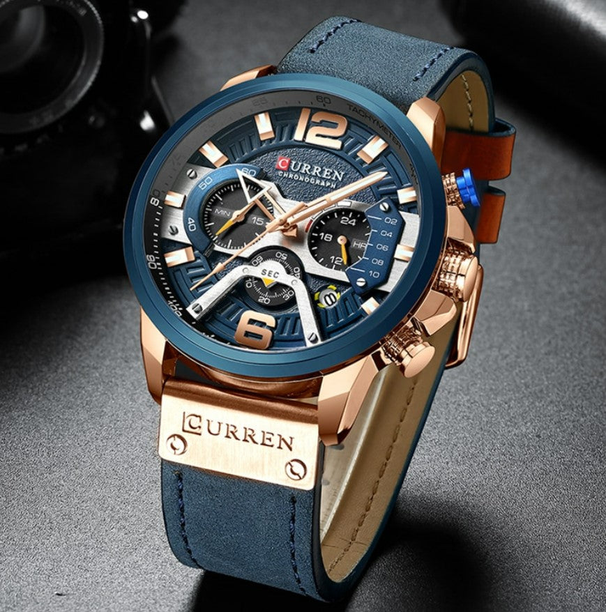 CURREN Casual Sport Watches Chronograph Wristwatch for Men - Rose Blue_0