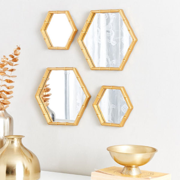 Wall Mirror Set 4 Piece Hexagon Decorative Wall Hanging Mirror Set