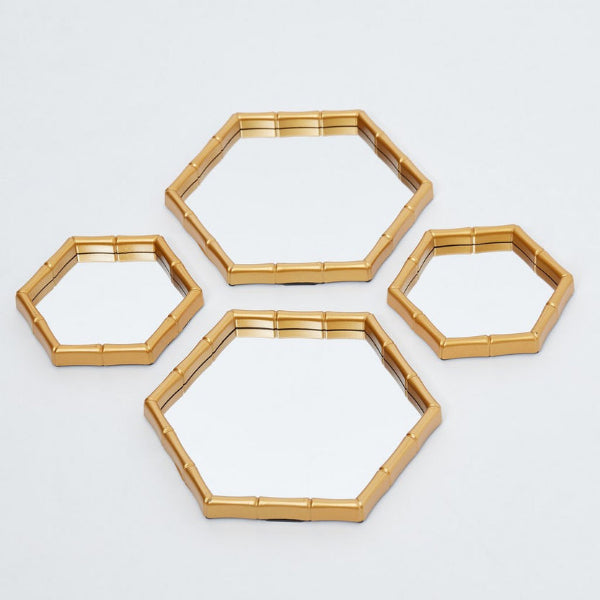 Wall Mirror Set 4 Piece Hexagon Decorative Wall Hanging Mirror Set