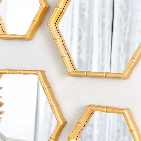 Wall Mirror Set 4 Piece Hexagon Decorative Wall Hanging Mirror Set