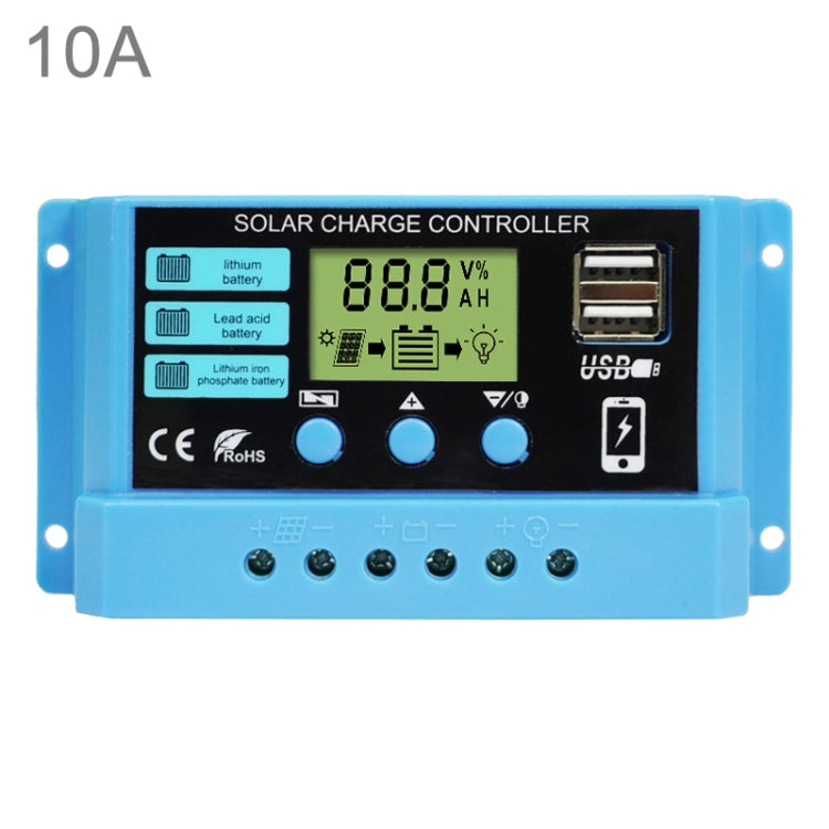 10A Solar Charge Controller 12V 24V Lithium Lead Acid Battery Charge Discharge PV Controller