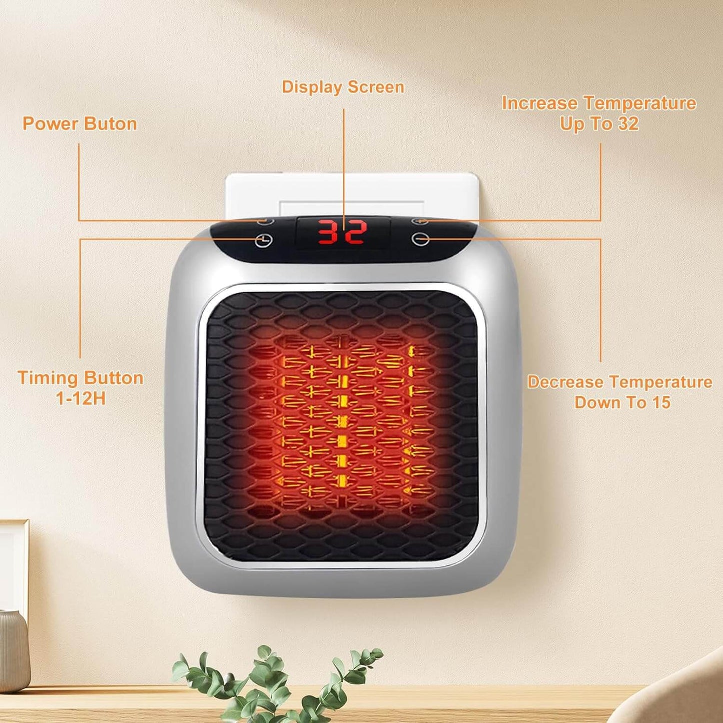 Portable Fan Heater With Adjustable Thermostat and Timer