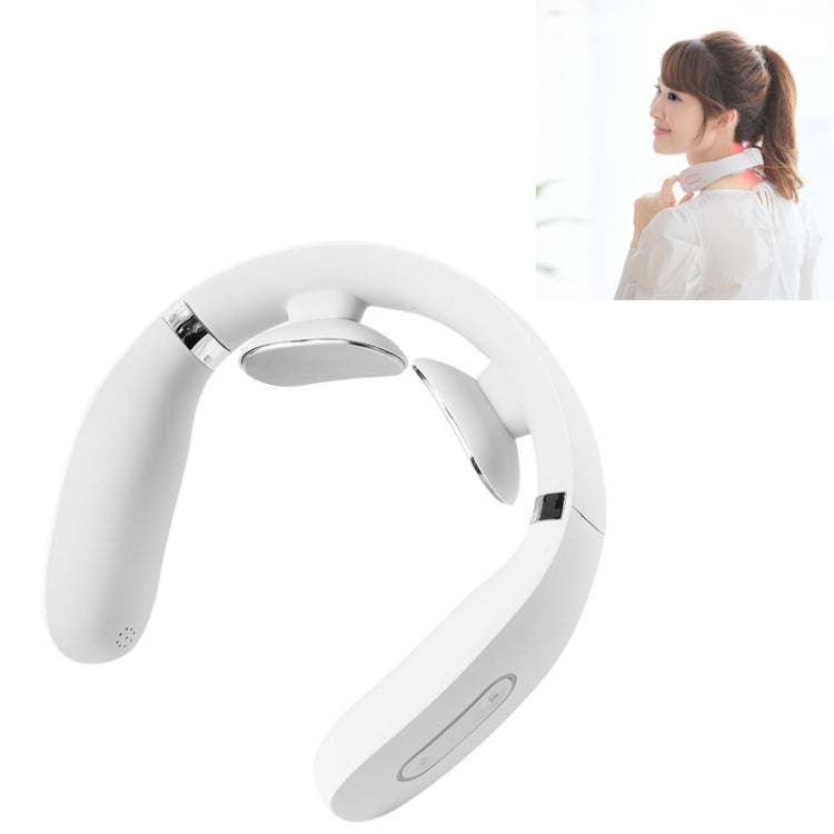 Neck Protector Intelligent Wireless Meridian Electric Physiotherapy Pulse Shoulder and Neck Massager Style English Voice Broadcast Glutinous Rice White