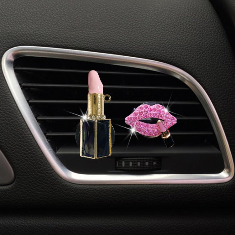 2pcs Set Lipstick Diamond Encrusted Car Air Vent Aroma Diffuser Clip Pink