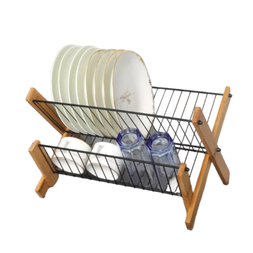 Dish Drying Rack Bamboo Dish Rack Folding 2 Tier Collapsible Drainer Dish Drying Rack